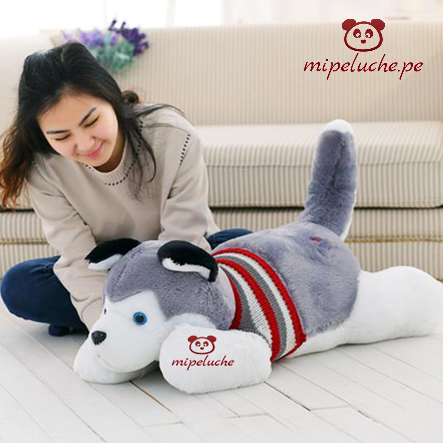 perrito perro peluche gigante grande almohada cojin cachorro cachorrito husky siberiano felpa tienda de regalo original lima peru perú envios delivery enamorados san valentin cumpleaños dia de la madre