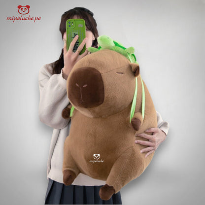 Peluche Capibara Grande de 80 Cm Con Mochila de Tortuga